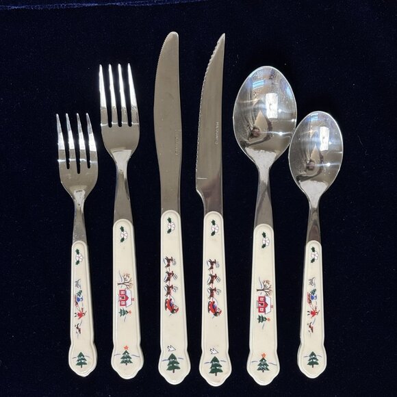 Pfaltzgraff “Snowy Village” 24 Pc Stainless Flatware Set Vintage - Picture 2 of 15